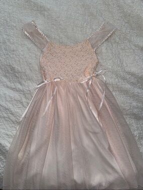 Girls Lace & Tulle Party Dress - Pale Pink